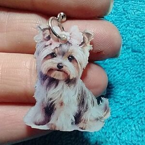 Cute colorful pastel Yorkie Yorkshire terrier wire dangle earrings